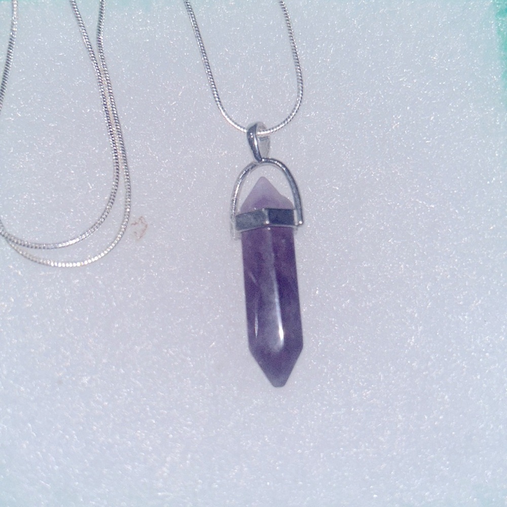 Boho hippie Amethyst Sterling Silver 24” Necklace
